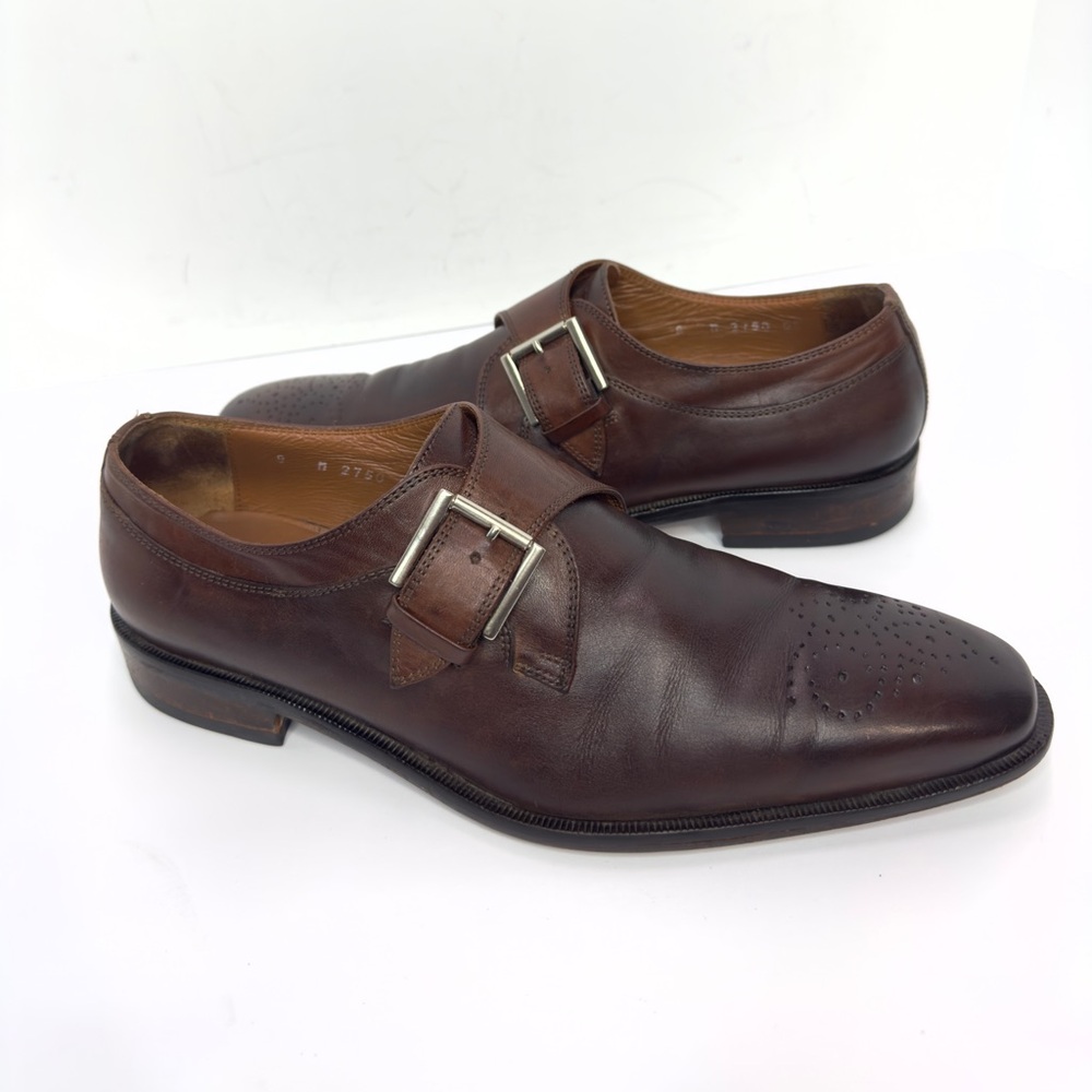BROLETTO men's 8 M brown leather monk strap shoes made in Italy